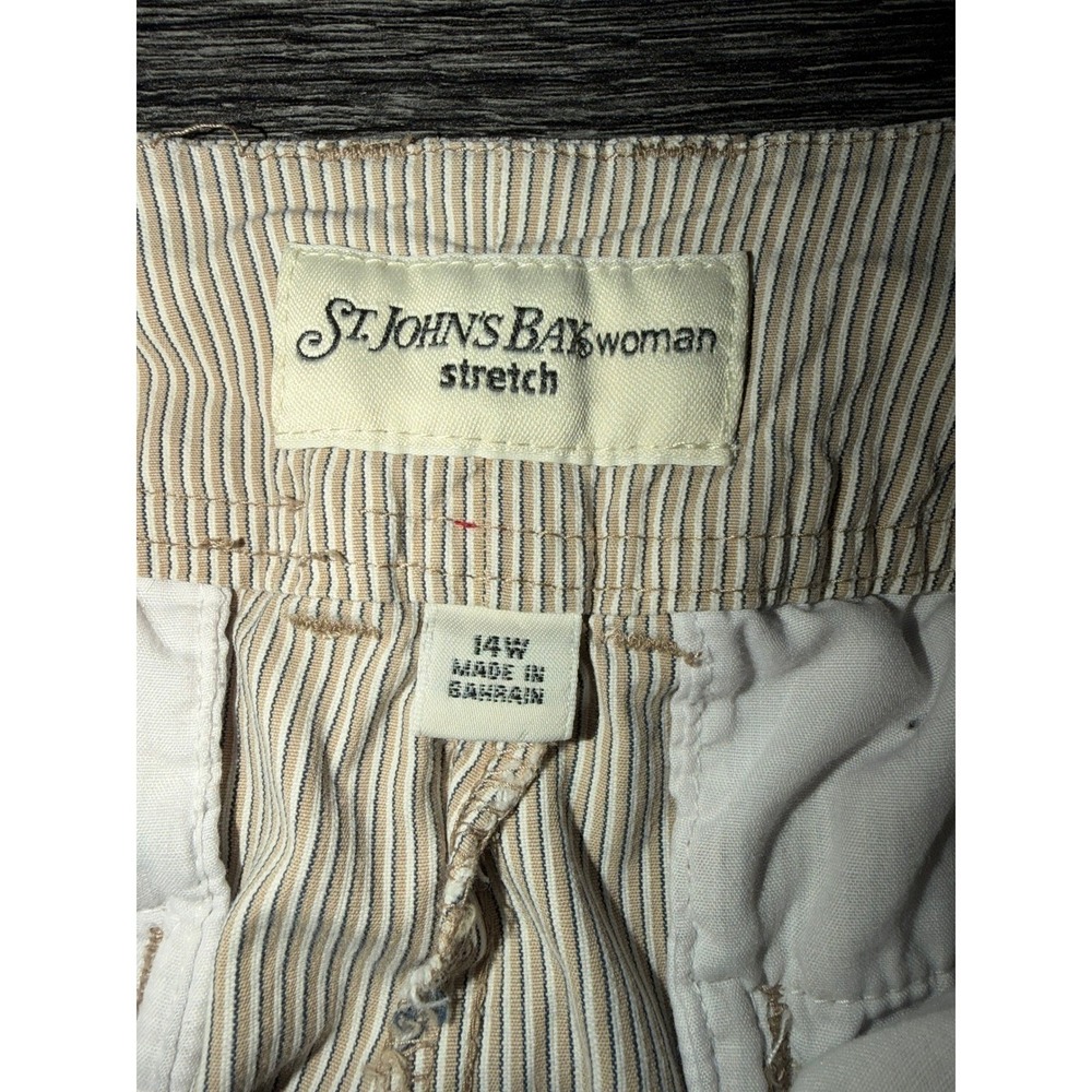 St. John's Bay Woman 16W Stretch Tan Striped Capri Pants Plus Size Casual - Picture 2 of 6